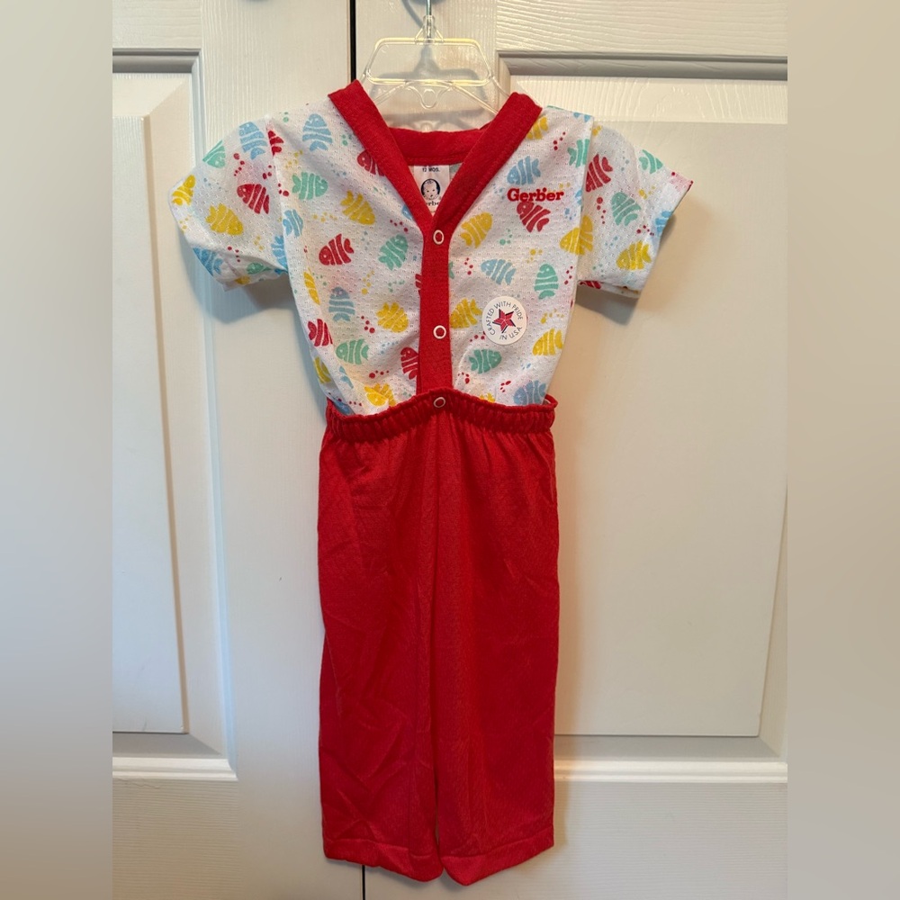 Vintage 80s Gerber Baby Fish Print Romper